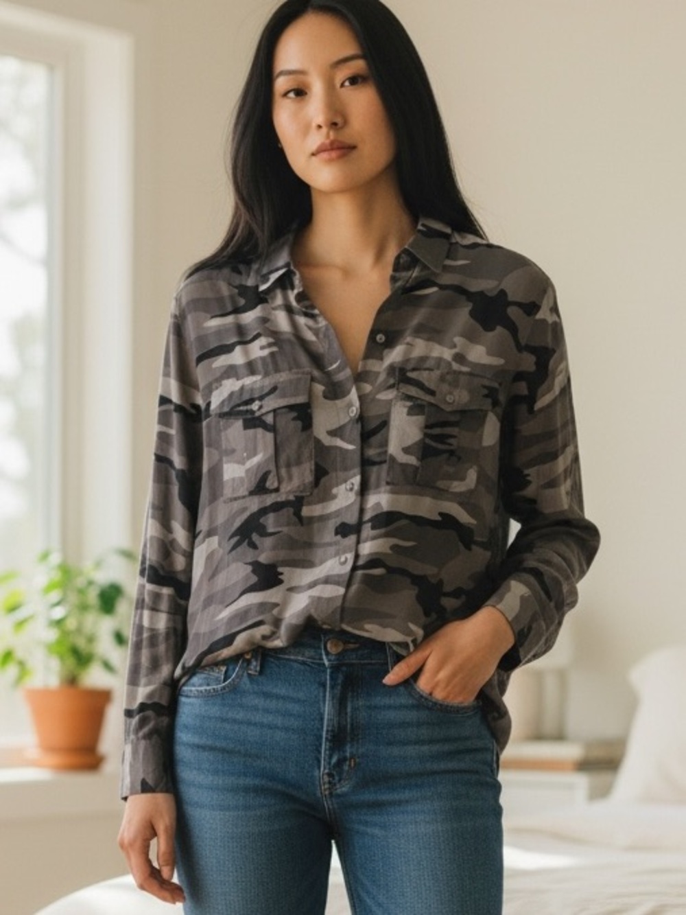 BOGO! Rails Rhett Charcoal Camo Button Front Shirt XS